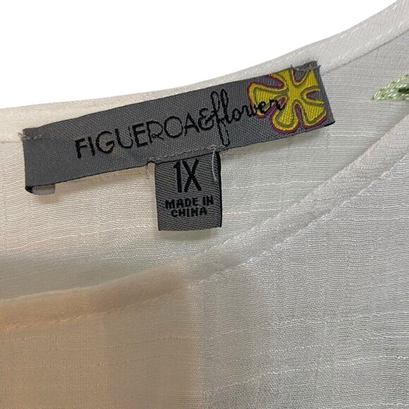 NWT Figueroa & Flower Size 1X Light Airy Top Embroidery Bell Sleeve Boho Flowy - Picture 4 of 4
